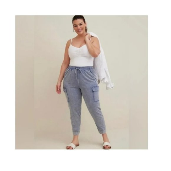 torrid Pants - Torrid Jogger Pants Womens 1x Stretch Challis Midrise Cargo Acid Wash Relaxed
